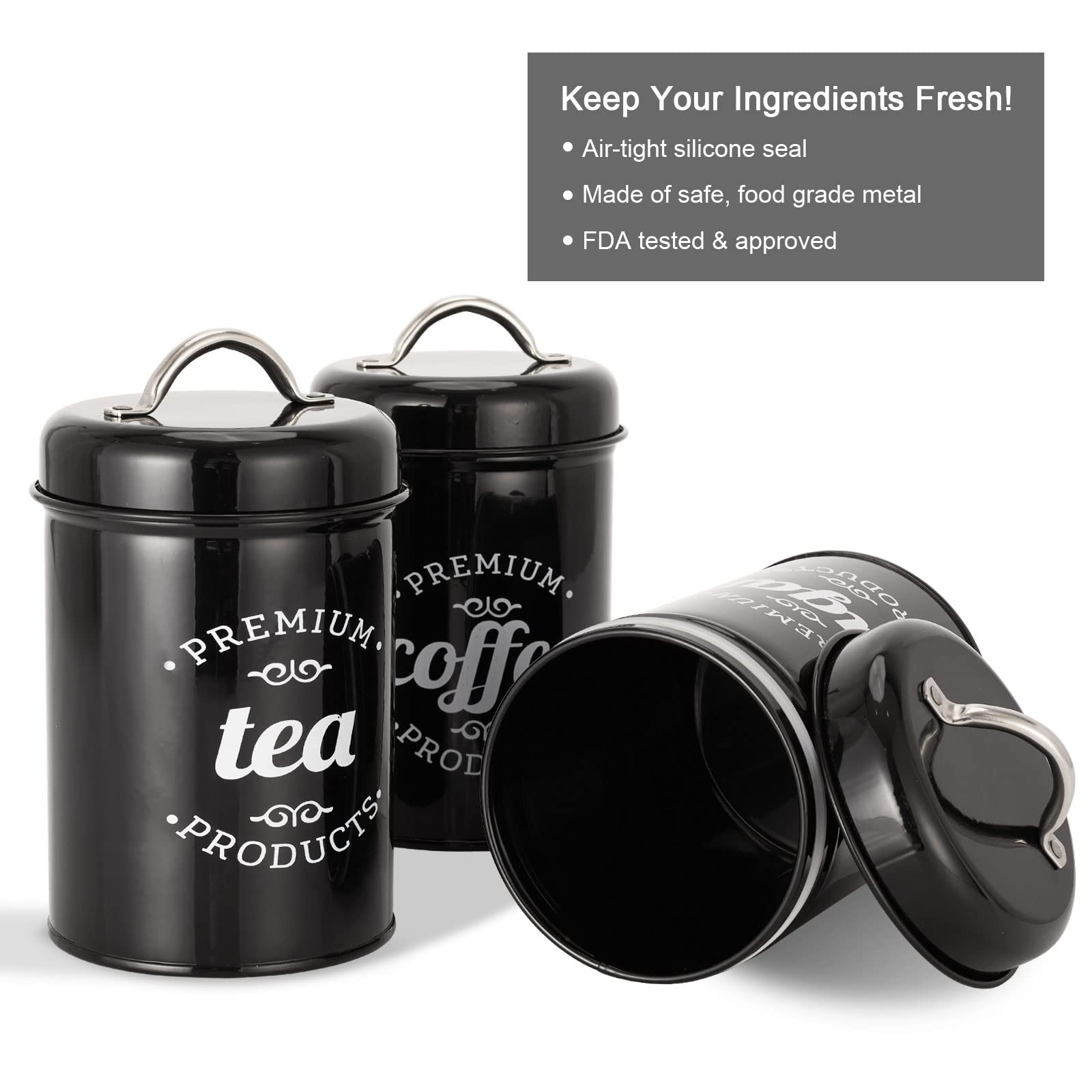 Dxlac 3 Piece Food Jars Canisters Sets, Airtight Coffee Container, Tea Organizer, And Sugar