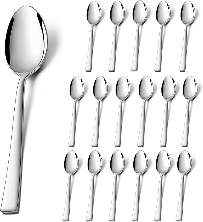 P&P CHEF Teaspoon Set (18 Pieces), 6.7" Stainless Steel Mini Tea Spoons, Premium Stirring Silverware, Kitchen Dessert Coffee Spoon Set, Mirror Finish & Dishwasher Safe