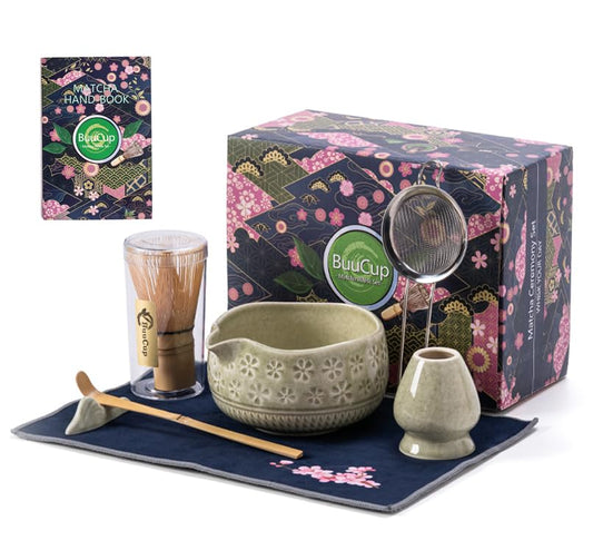 Buucup Matcha Whisk Set, Ceramic Matcha Kit Set with Bowl & Tools, Green