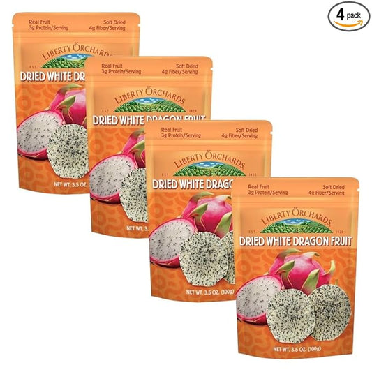 Liberty Orchard Organic Dried White Dragon Fruit with fiber - Ideal for Recipes or a Nutritious fruit for Busy Lifestyle- Nutrient-Rich Dried Fruit with Vitamin C, Antioxidants & Fiber- 4 Pack