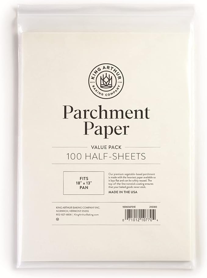 King Arthur Professional-Grade Pre Cut Parchment Paper Sheets for Baking: 100 Count, Nonstick, Reusable, Heavy-Duty, Fits 18 x 13 in Pan, Silicone-Coated, USA-Made Baking Supplies