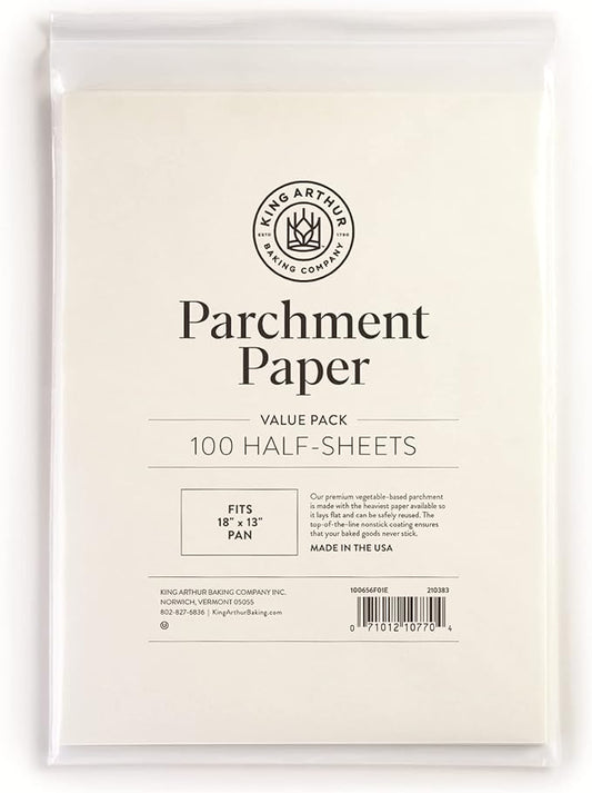 King Arthur Professional-Grade Pre Cut Parchment Paper Sheets for Baking: 100 Count, Nonstick
