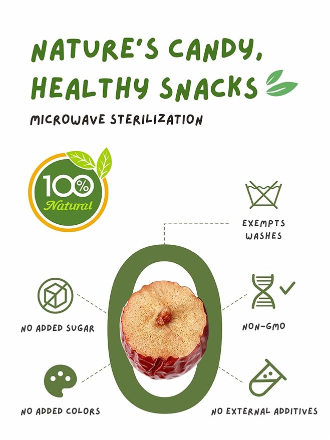 NatureBliss Premium Jujube Dates, Sun Dried Dates Fruit Snacks, Chinese Red Dates (Hong Zao), No Added Sugar, Non-GMO, Sweet Dried Jujube Fruit for Salad，Brewing Tea, Soup, Baking, Oatmeal, Large-size Jujubes (16 OZ / Pack of 1)