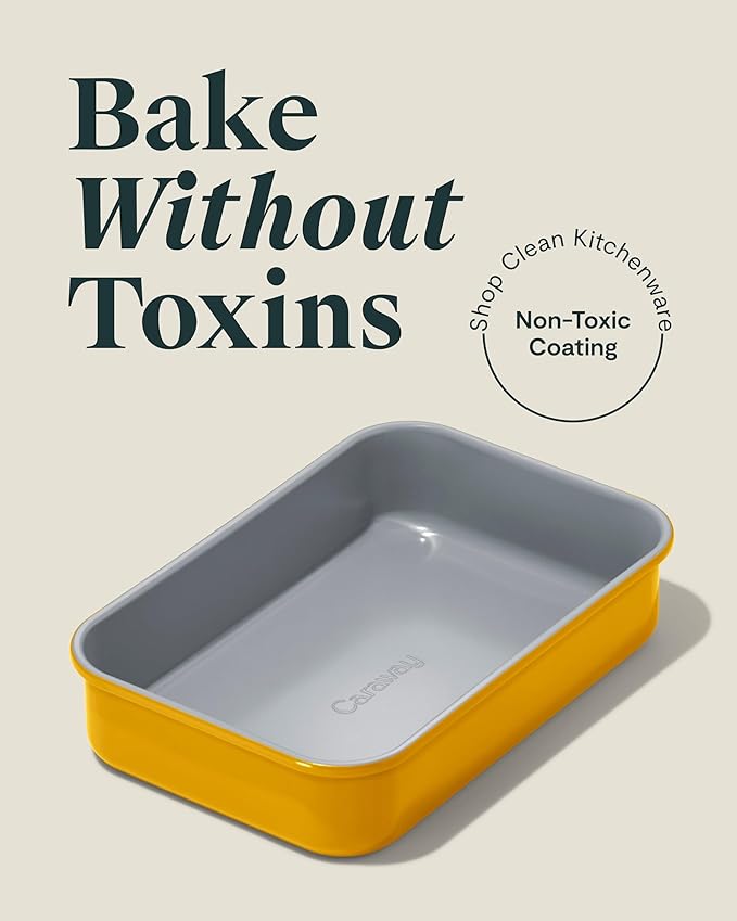 Caraway Nonstick 9??x 6.5??Small Rectangle Baking Pan ??Non-Toxic, PTFE & PFOA Free ??Aluminized Steel Core ??Deep Ceramic Baking Pan for Casseroles, Lasagna & More - Marigold