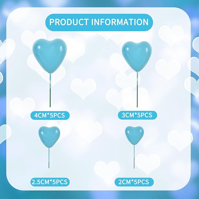 BEISHIDA 20 PCS Light Blue Heart Shape Mini Ball Cake Toppers Foam Cake Balls Decoration Supplies for Happy Birthday Anniversary Wedding Baby Shower Graduation Christmas Cake Decorations