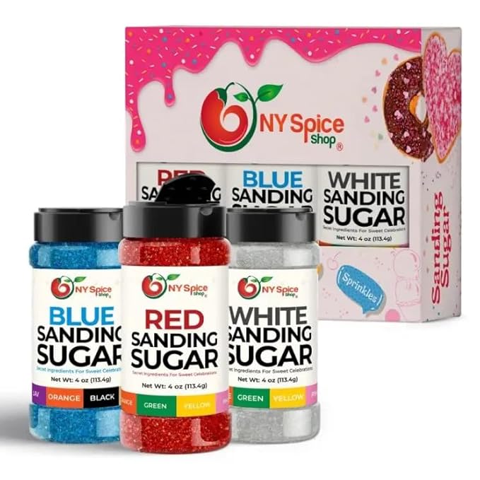 NY Spice Shop Red-White-Blue Sanding Sugar - Sweet Colorful Edible Sprinkles for Candy Dishes, Cake Decorating, and Dessert Displays - 4 Ounce (Pack of 3)