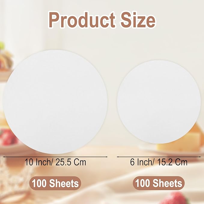 200Pcs Parchment Paper Rounds, Non Stick 6 Inch and 10 Inch Round Parchment Paper for Baking, Heat Resistant Burger Parchment Paper Sheets for Cake Pans, Tortilla Press, Quesadilla Maker
