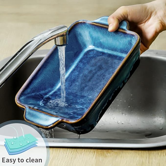 KOOV Bakeware Set, Ceramic Baking Dish Set, Rectangular Casserole Dish Set, lasagna Pan, Baking Pans Set for Cooking, Cake Dinner, Kitchen, 9 x 13 Inches, Reactive Glaze 3-Piece (Nebula Blue)
