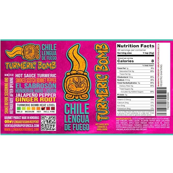 Hot Sauce | Chile Lengua de Fuego (Pack of 3, Turmeric Bomb) – Hot Sauce with Turmeric, Ginger, Scotch Bonnet, Ghost Pepper & Olive Oil