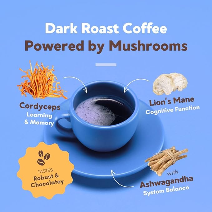 360 Nutrition Instant Mushroom Coffee with Cordyceps, Lion?™s Mane Superfood Mushrooms and Ashwagandha for Cognitive Balance, Memory and Focus | Dark Roast, No Added Sugar 5 oz (Focus Blend)