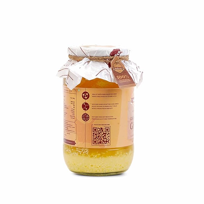Indicow A2 Desi Cow Ghee, Clarified Butter| Grass Fed Cows | (1000ML(33.8oz), Gir Cow Ghee) Grass Fed, Pasture Raised Clarified Butter Fat, Keto, Paleo, Lactose Free, Casein Free, Non-GMO | Price Revision Soon