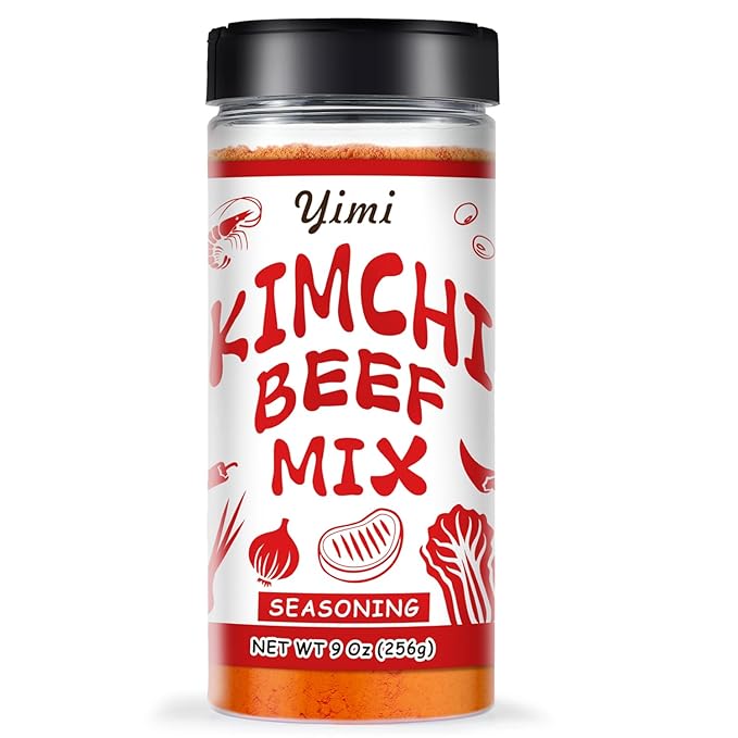 Yimi Kimchi and Beef Seasoning Mix, Spicy Flavor, Finely Ground Powder for Stew, Soup, Noodles, Vegetables, Tteokbokki, BBQ and More, Korean Style, 9 Oz