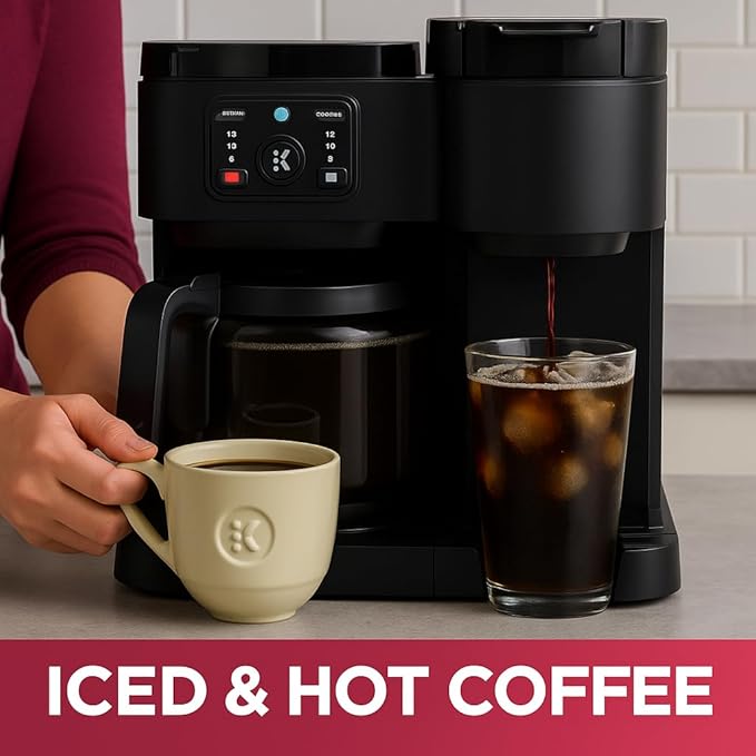 2-in-1 Hot & Iced Coffee Maker for Pods & Grounds ??12-Cup Glass Carafe & Single-Serve Brewer, 72oz Reservoir, Strong Brew, Extra Hot, Brew Over Ice, MultiStream Tech, Compact Design (Black)