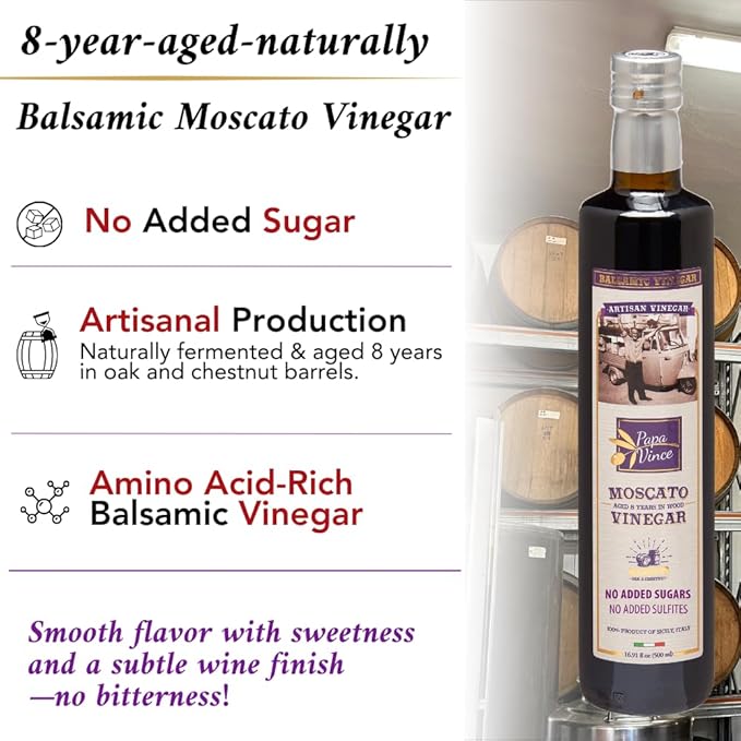 Papa Vince Extra Virgin Olive Oil & Balsamic Set - EVOO First Cold Pressed Dec 2023/24, Balsamic Vinager Aged 8-years in wood made by our family in Sicily, Italy - 16.91 oz each