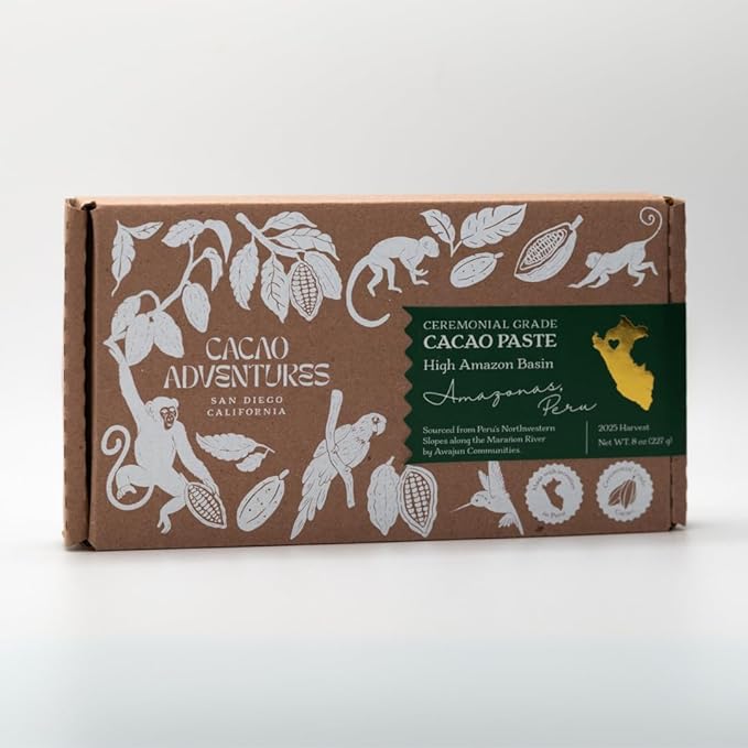 Cacao Adventures Ceremonial Cacao Block | 100% Pure Cacao from Peru, Untempered, Unsweetened, Vegan, 8 oz | Ethically sourced and sustainably grown |Melts Easily for Drinking, Rituals & Recipes