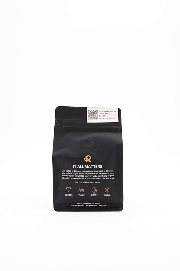 Reborn Coffee Specialty Whole Bean Coffee, Medium Roast, 12 Ounce, Colombia Black Condor Tolima, Flavor Notes of Chocolate, Nut, and Citrus