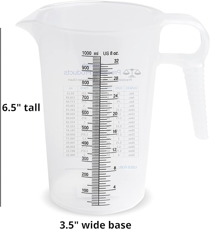 32oz (1 Quart) Measure Pitcher with Convenient Conversion Chart ??Extra Strong Food Grade ??Great for Cooking, Home Hobbies, Shop Oil and Fluids, Spa Chemicals with High Chemical Resistance by Turnah