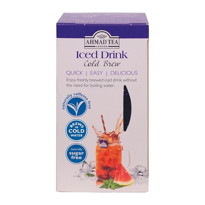 Ahmad Tea Herbal Tea, Cold Brew Watermelon & Mint Teabags, Iced Tea, 20 ct (Pack of 6) - Decaffeinated