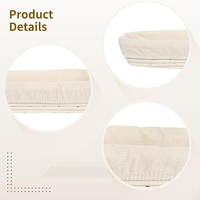 Homaisson 2 PCS Rattan Proofing Basket Set, 17 x 3.7 x 2.2 in Oval Sourdough Bread Banneton with Removable Fabric Liners, Long Dough Fermentation Basket, Suitable for French Baguette Baking
