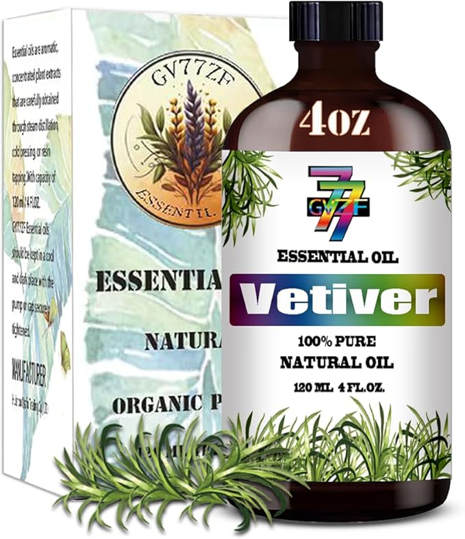 Vetiver Essential Oil (4 oz/120 ml) ??Vetiver Oils for Aromatherapy, diffusers, humidifiers, Home fragrances, DIY Skincare, soap Making, DIY Candle Making, Relaxation, Yoga, and Meditation