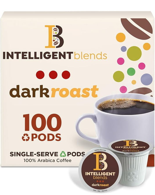 Intelligent Blends Dark Roast Coffee Pods, 100 ct, Recyclable Single Serve Pods – 100% Arabica Coffee, Compatible with Keurig K Cups Maker