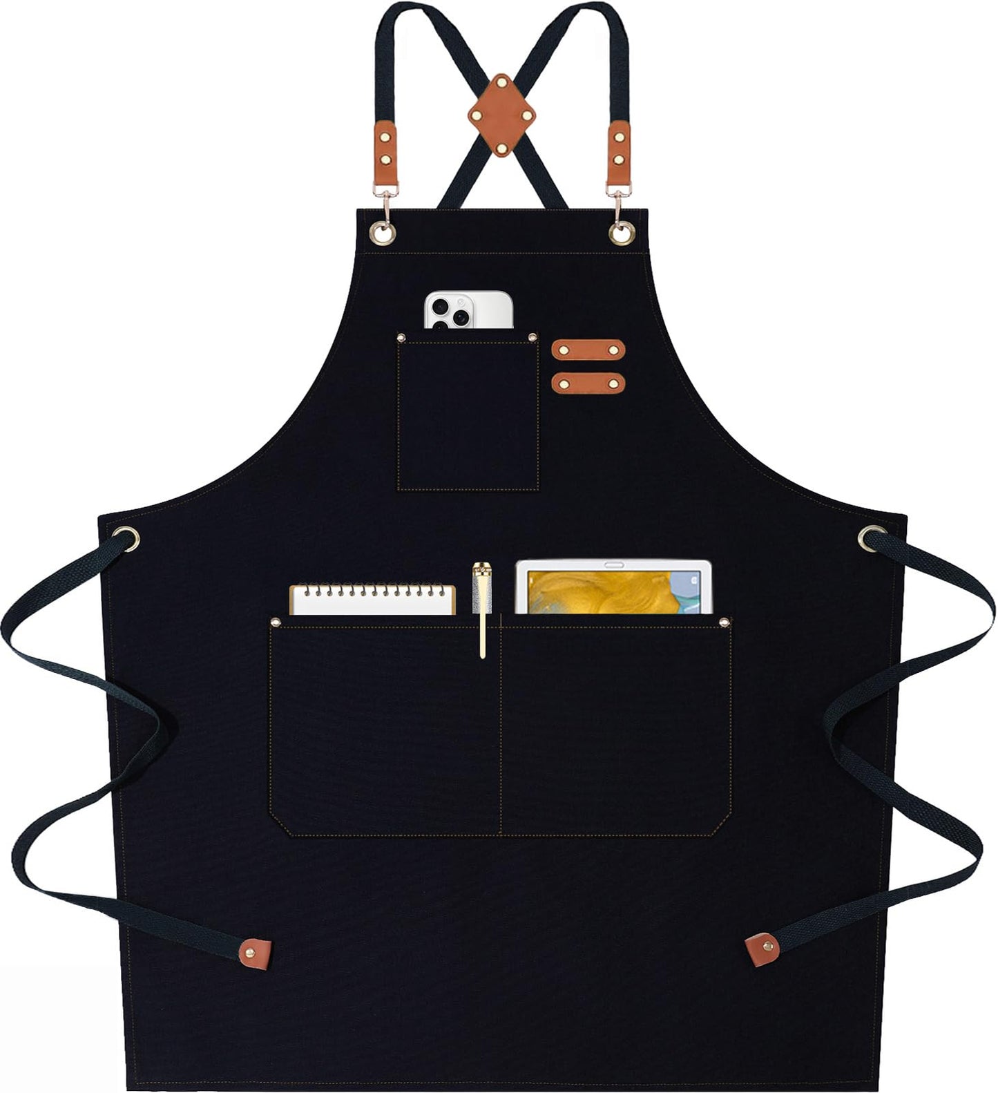 AFUN Chef Aprons for Women Men with Oversized Pockets, 12-Ounce Cotton Canvas Cross Back Water