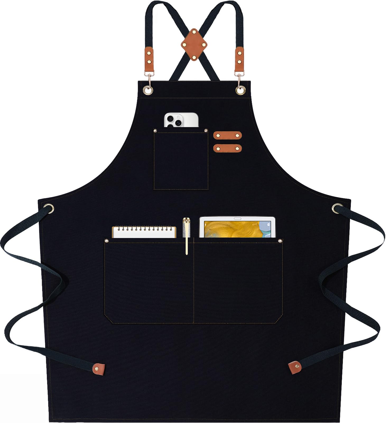 AFUN Chef Aprons for Women Men with Oversized Pockets, 12-Ounce Cotton Canvas Cross Back Water