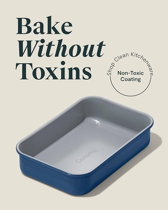 Caraway Nonstick 9??x 6.5??Small Rectangle Baking Pan ??Non-Toxic, PTFE & PFOA Free ??Aluminized Steel Core ??Deep Ceramic Baking Pan for Casseroles, Lasagna & More - Navy
