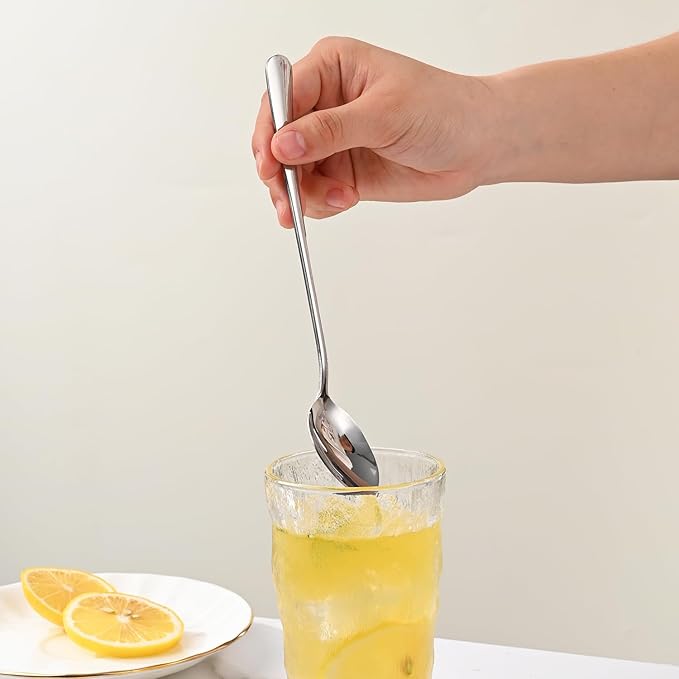 7.5 Inches Stainless Steel Iced Tea Spoons,Set Of 8 Long Stirring Spoons For Coffee,Cocktail,Ice Cream,Long Handle Iced Teaspoons For Bar