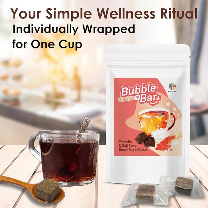 FOODHO Bubble Bar Tremella & Goji Berry Brown Sugar Cubes ??Taiwan Cane Sugar, Herbal Sweetener, Individually Wrapped, No Preservatives, for Tea, Hot & Cold Drinks