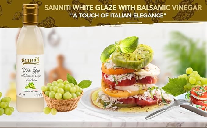 Sanniti Italian White Glaze with Balsamic Vinegar of Modena | Ideal for Dressing | Delicate Cream with a Sweet Taste, 8.45 oz (Pack of 2)