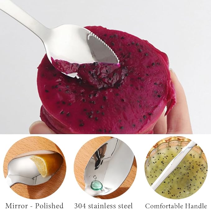 Double End Grapefruit Spoons,Stainless Steel Fruit Spoon Utensil Set,Serrated Edges Ice Cream Scrape Cut Spoons For Fruit Dessert Cheese Vegetables,2 Pieces