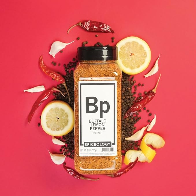 Spiceology ??Buffalo Lemon Pepper Seasoning ??Spicy & Tangy Spice Blend with Cracked Black Pepper, Lemon Peel, Garlic & Cayenne ??Ideal for Chicken Wings, Seafood, Fries & Vegetables ??21 oz