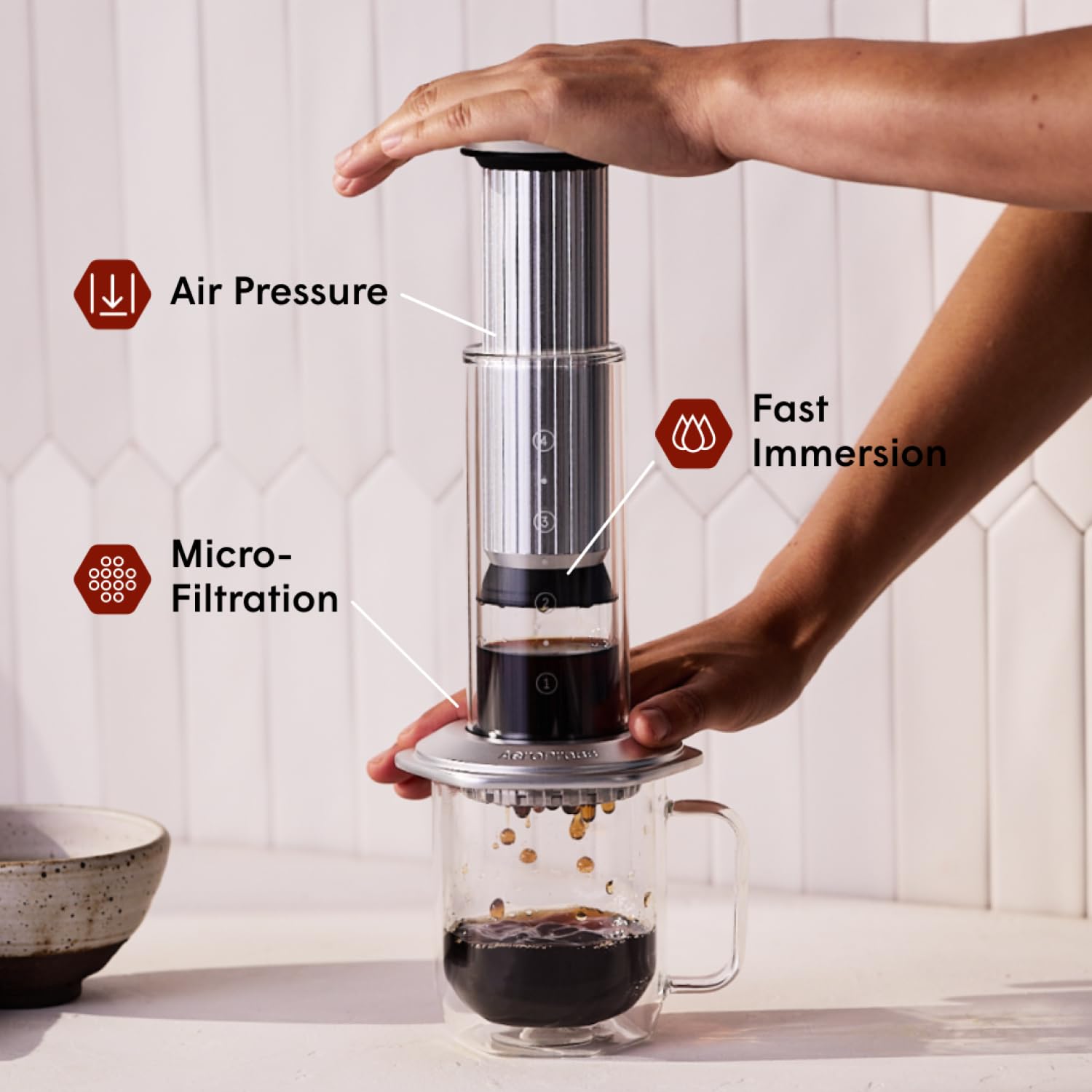 AeroPress Premium Coffee Press, Glass, Stainless Steel & Aluminum, Silver