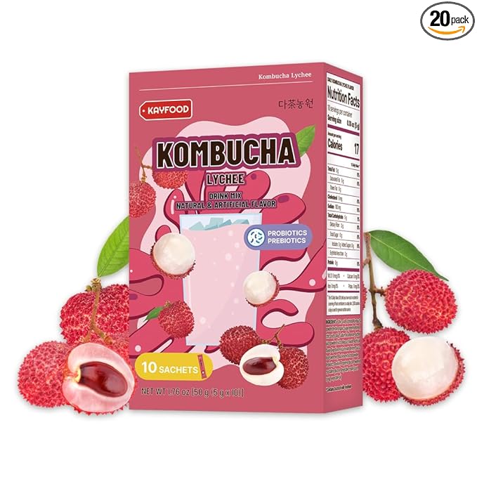 KAYFOOD-Kombucha-Lychee-Garden-Daily Zero Sugar, Diet, Gut Healthy Sparkling Beverage, Fermented Korean Drinks for Iced Tea Hot Tea, Workout T (10ST)