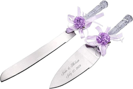 GIFTS INFINITY Personalized Wedding Cake Knife and Server Set Free Engraving - Valentine's, Wedding, Bithday (CT-101PUH)
