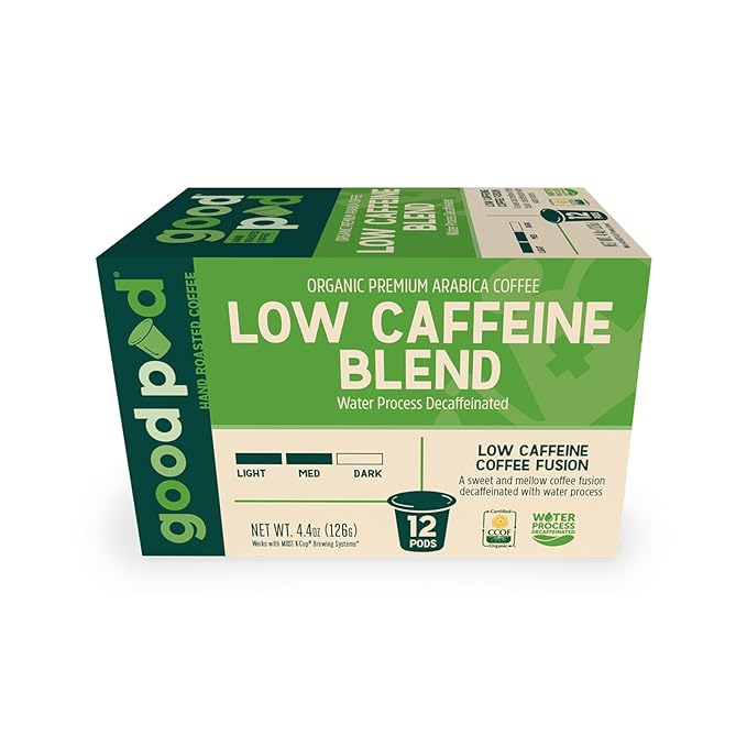 goodPOD Low Caffeine Blend Single Serve Coffee K Cup Pods, Organic Arabica Coffee, Medium Roast, 12 Count