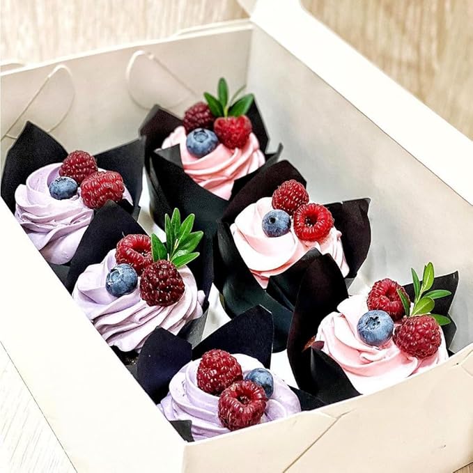 200 Pieces Tulip Cupcake Muffin Liners Greaseproof Paper Baking Cups Cupcake Wrappers for Birthday Wedding Party Baby Showers Catering Restaurants(Black)