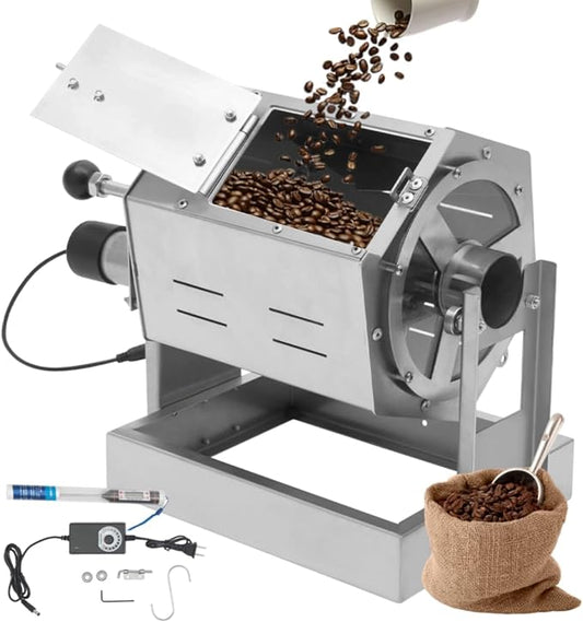 Commercial Coffee Bean Roaster 300-1200g Coffee Bean Baker Drum Type Stainless Steel Roasting Machine for Peanuts, Seeds, Nuts (Style 1)