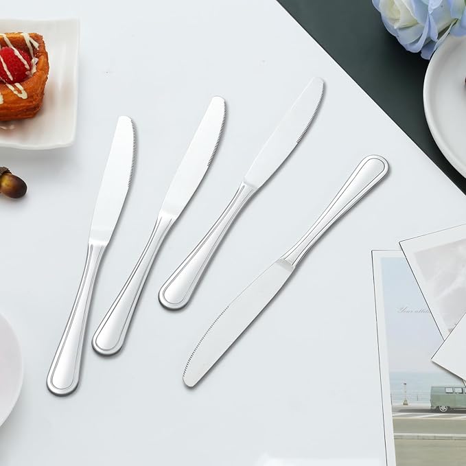 Dinner Knives Set of 24, 9??Knives Set, Butter Knives with Pretty Line Handle, Sharp Knives Set, Food Grade Stainless Steel Table Knife, Knives Silverware, Dishwasher Safe & Mirror Polished