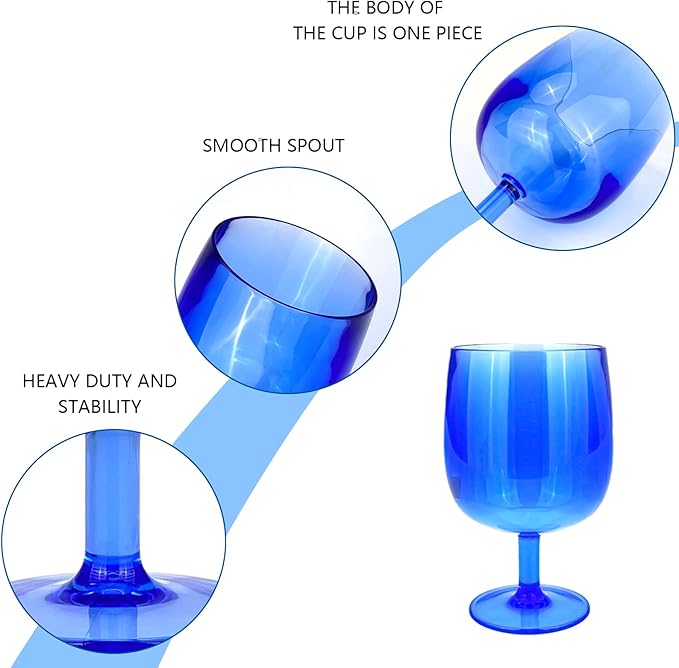 Yalin Set of 6 Unbreakable 12 oz Acrylic Plastic Wine and Water Tumbler Stackable Goblets. (Multicolor, 12 oz)