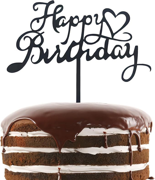 ZHENGYE Black Acrylic Happy Birthday Cake Topper Decoration Cupcake Topper For Birthday Party Decorations Supplies(Black 17)