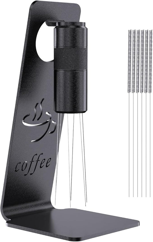 WDT Tool Espresso Distribution Tool, Coffee Distribution Tool with Magnetic Stand, Espresso Accessories with 6 Extra 過0.25mm Stainless Steel Needles for Barista (Light Black, H竊?.8 inches)