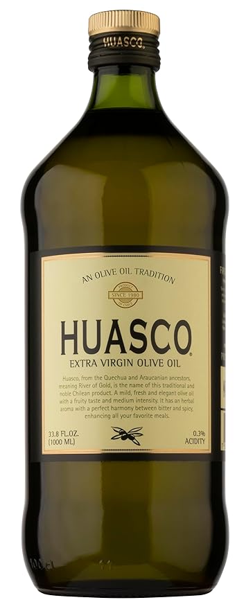 Extra Virgin Olive Oil by HUASCO |First Cold Press - From Chile, 33.8 Fl Oz (1000 Ml) - 4 pack