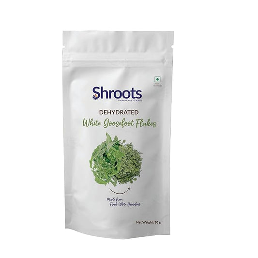 SHROOTS Dehydrated Bathua Leaves Flakes Pure Vegetarian Gluten-Free No Added Salt Easy Cooking Essential Machine Dried Vegetables with Natural Aroma Ideal for Soup or Everyday Meals 1.06 oz, Pack of 1