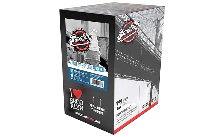 Brooklyn Beans Coffee Pods, Vanilla Skyline Decaf - Compatible with Keurig K Cup Brewers Including 2.0 Machines, 40 Count, Smooth and Creamy Vanilla Flavor