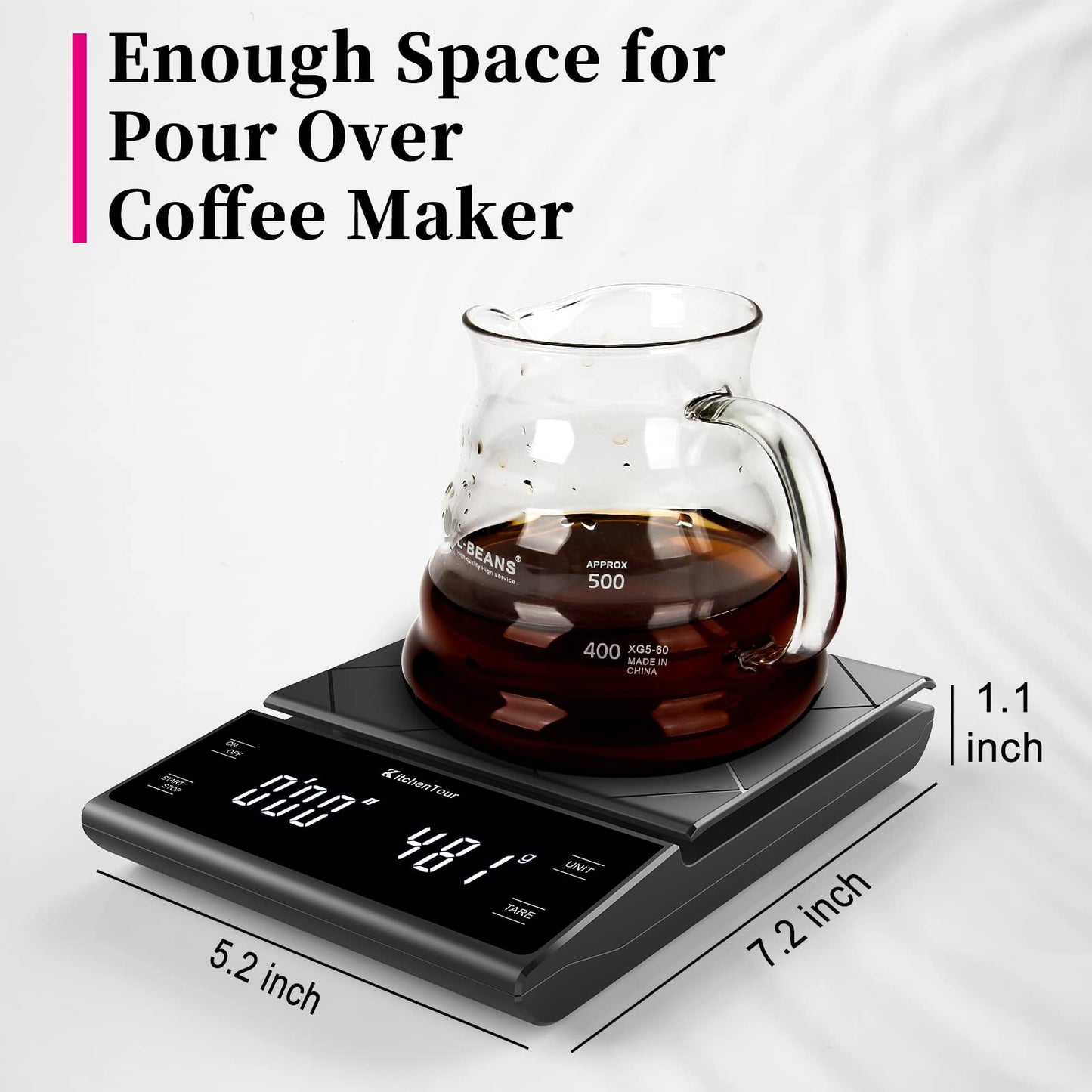 KitchenTour Coffee Scale with Timer for Brew Artisanal Java - Pour Over Scale for Slow Drip and