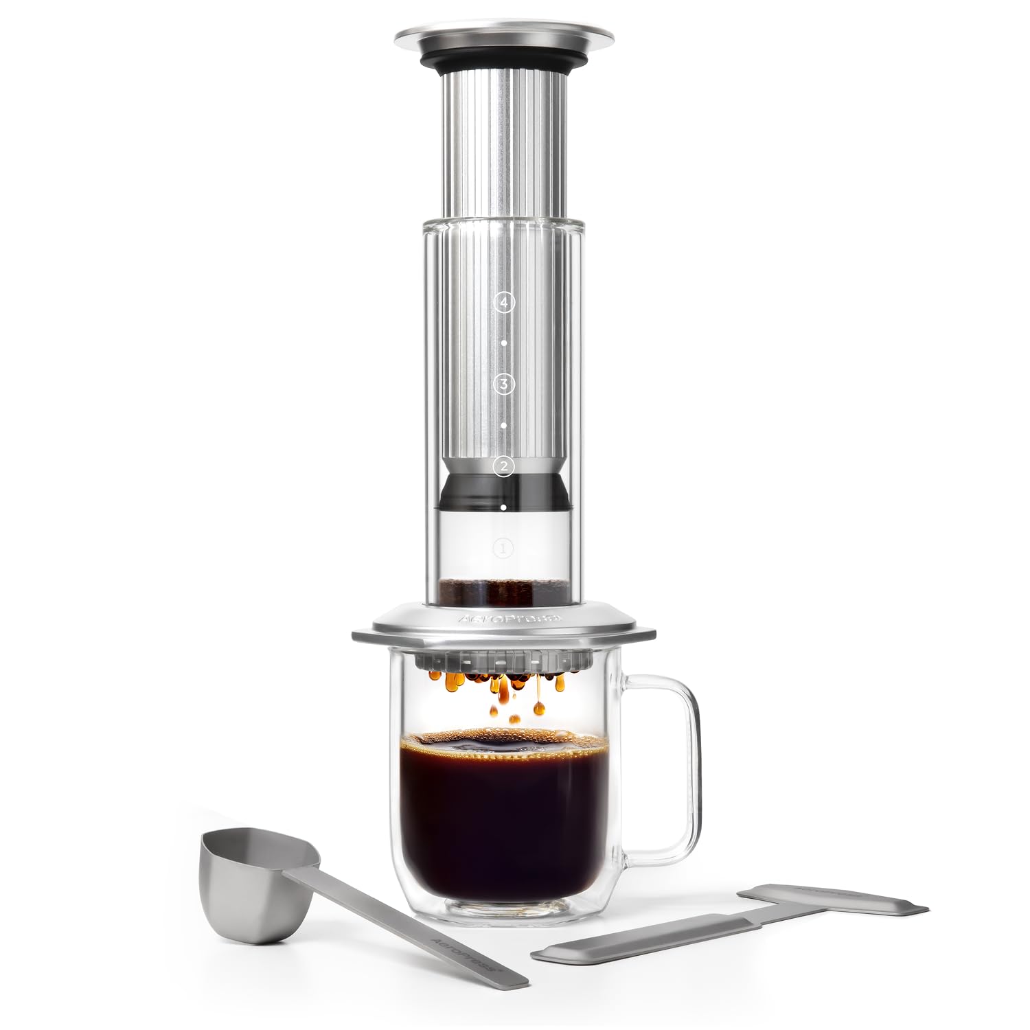 AeroPress Premium Coffee Press, Glass, Stainless Steel & Aluminum, Silver