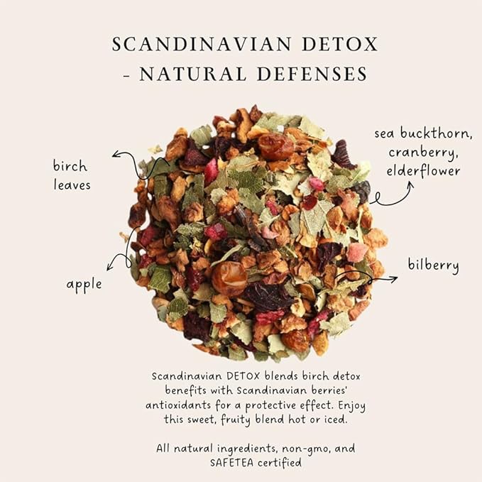 Palais des Th챕s - Organic Scandinavian Wellness Caffeine-Free, Herbal Tea for Natural Defenses with Birch, Sea Buckthorn, Cranberry, and Bilberry - 3.5oz Loose Leaf Metal Gift Tin, Serves 20-25 Cups