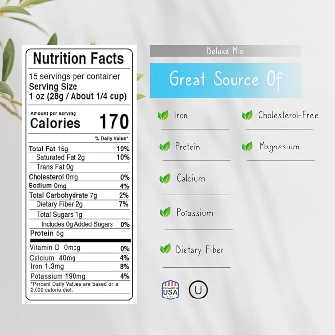 Jaybee?™s Unsalted Mixed Nuts | 32 oz | Gourmet Roasted Deluxe Nut Mix with Cashews, Almonds, Pecans, Hazelnuts, Brazil Nuts (No Peanuts) | Keto, Vegan Friendly, Kosher, Healthy Snacks
